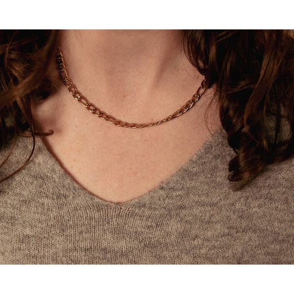 Parris 14k Gold Plated Over Stainless Steel Figaro Unisex Chain Link Necklace - Picture 4 of 10